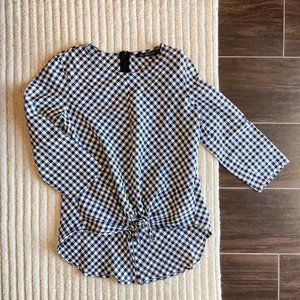 Zara gingham tie-front cotton tunic shirt, Womens size M, EUC